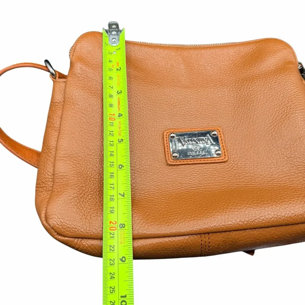 Valentina Italy Pebbled Leather Crossbody Bag Cognac Tan Zip Purse